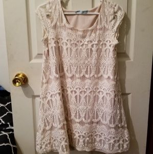 Tan and Ivory Lace Shift Dress